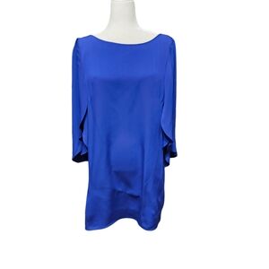 MILLY Stretch Dress 12 Silk Crepe Flutter Butterfly Sleeve Cobalt